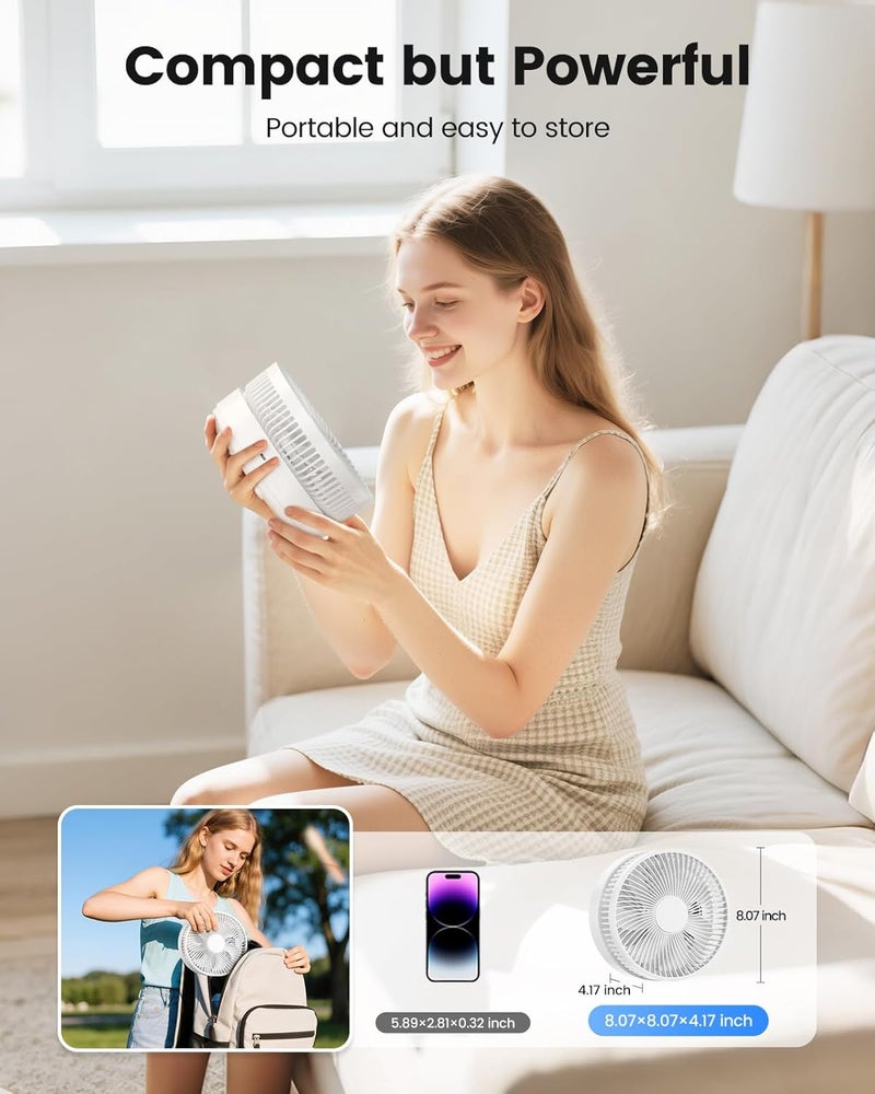 Edvision 8" Portable Oscillating Standing Fan, 8000mAh Rechargeable Pedestal Fan with Remote, Foldable Quiet Travel Fan, 8H Timer, Height Adjustable, Floor & Desk fan for Bedroom, Camping, Office - Image 3